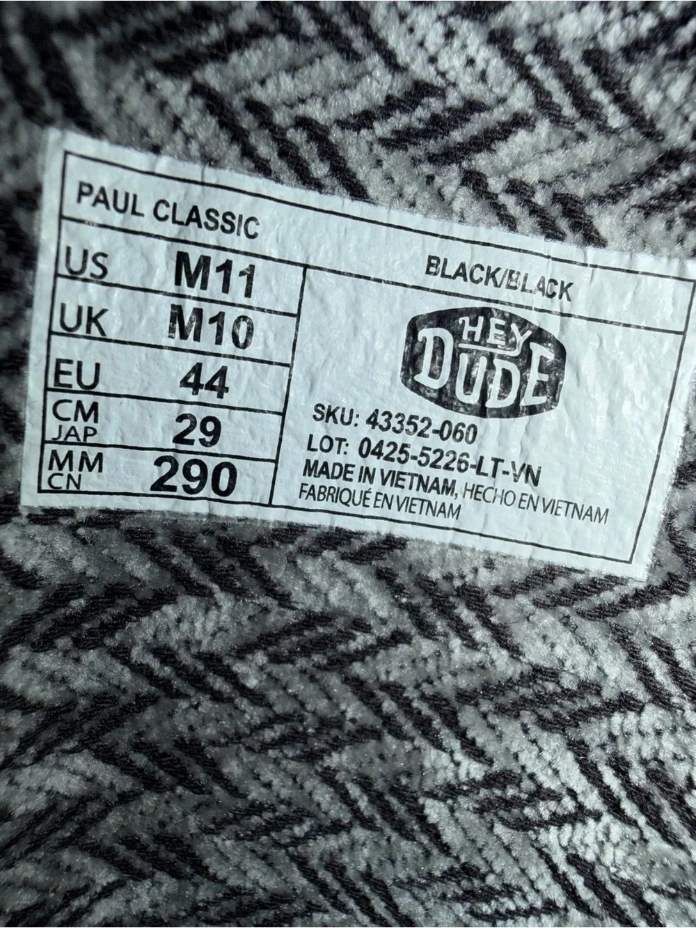 NWT Mens size 11 Hey Dude Paul Classic Causal Shoes Black Cozy Lining